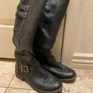 Pleather black biker boots